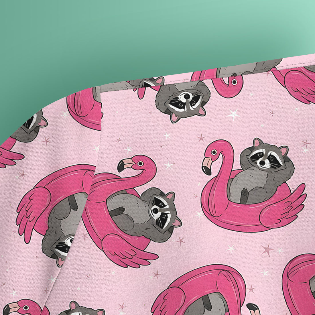 Cute Raccoon Flamingo Float Pattern Scrub Top, Comfortable Scrubs for Nurses