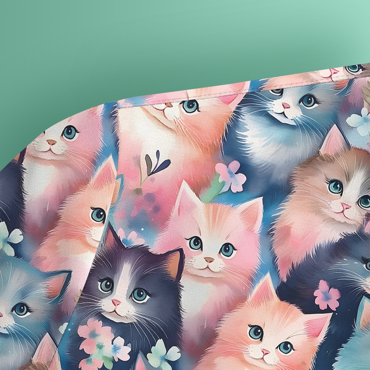 Pastel Kitten Pattern Scrub Top, Cute Aesthetic Cat Nursing Uniform for Women