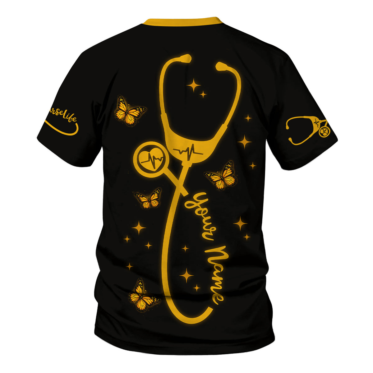 Personalized Nurse Faith Scrub Top - Religious RN CNA LPN Work Shirt - Custom Gift for Nurses Healthcare Workers with Sunflower Butterfly