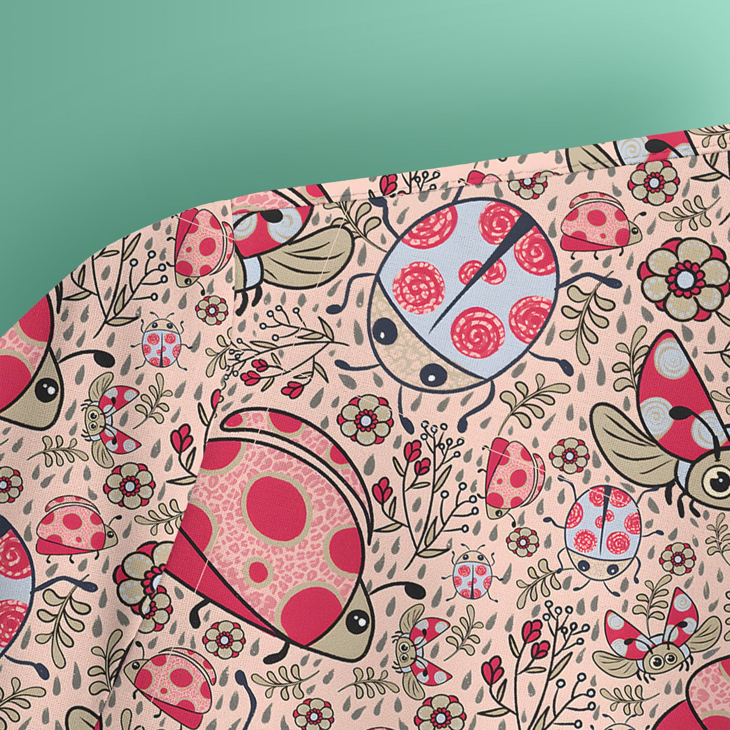 Cute Ladybug Rain Garden Pattern Scrub Top, Breathable Fabrics Nursing Uniform