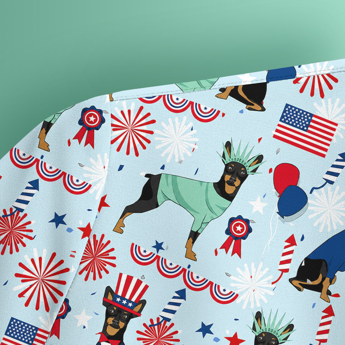 Patriotic Doberman Liberty Fireworks Pattern Scrub Top, Comfortable Scrubs for Nurses