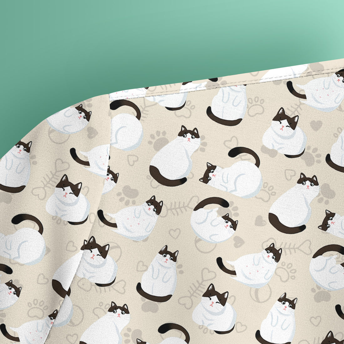Cute Cat Pattern Medical Scrub Top, Breathable Fabrics Nursing Uniform