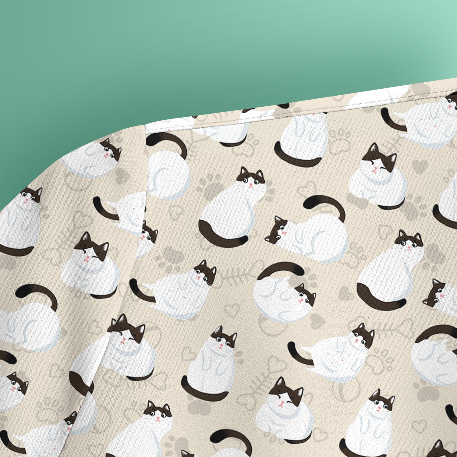 Cute Cat Pattern Medical Scrub Top, Breathable Fabrics Nursing Uniform