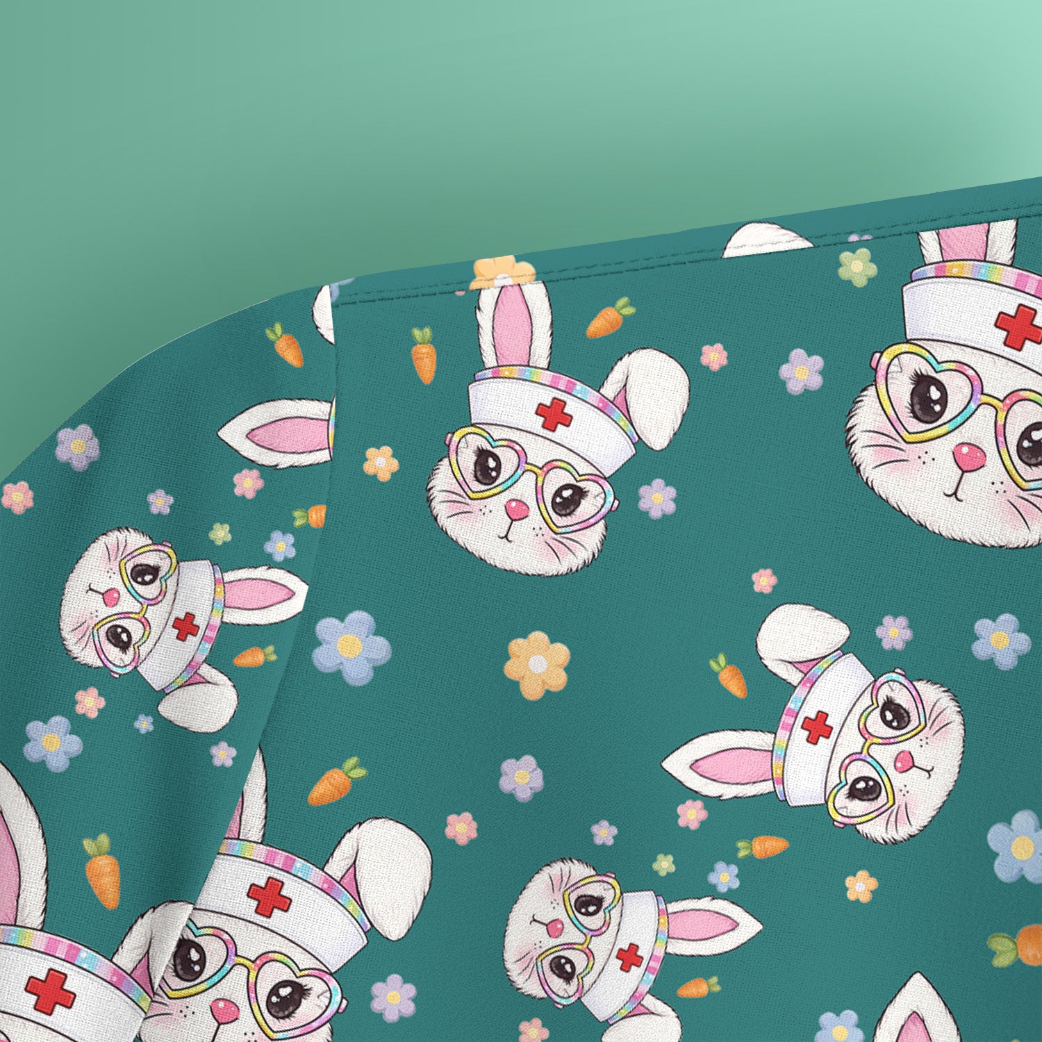 Cute Easter Bunny Nurse Pattern Scrub Top, Breathable Fabrics Nursing Uniform
