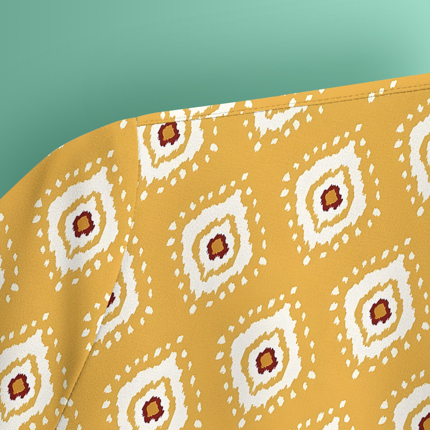Cute Mustard Geometric Ikat Nurse Pattern Scrub Top, Breathable Fabrics Nursing Uniform