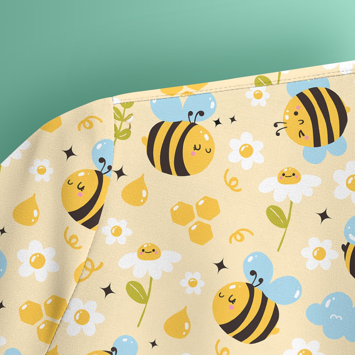 Honey Bee Flower Cloud Pattern Scrub Top, Breathable Fabrics Nursing Uniform