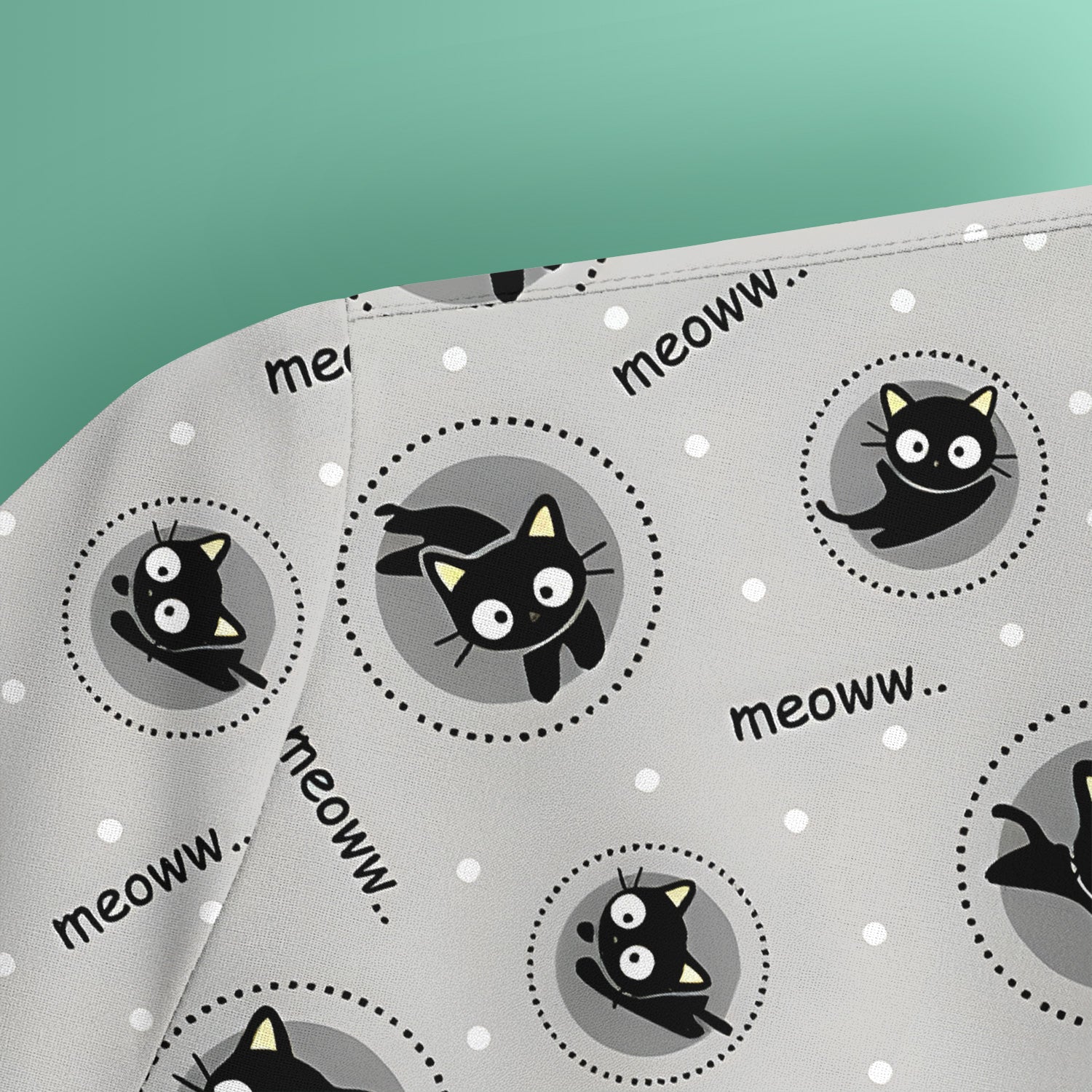Funny Black Cat Meow Pattern Scrub Top, Comfortable Scrubs for Nurses