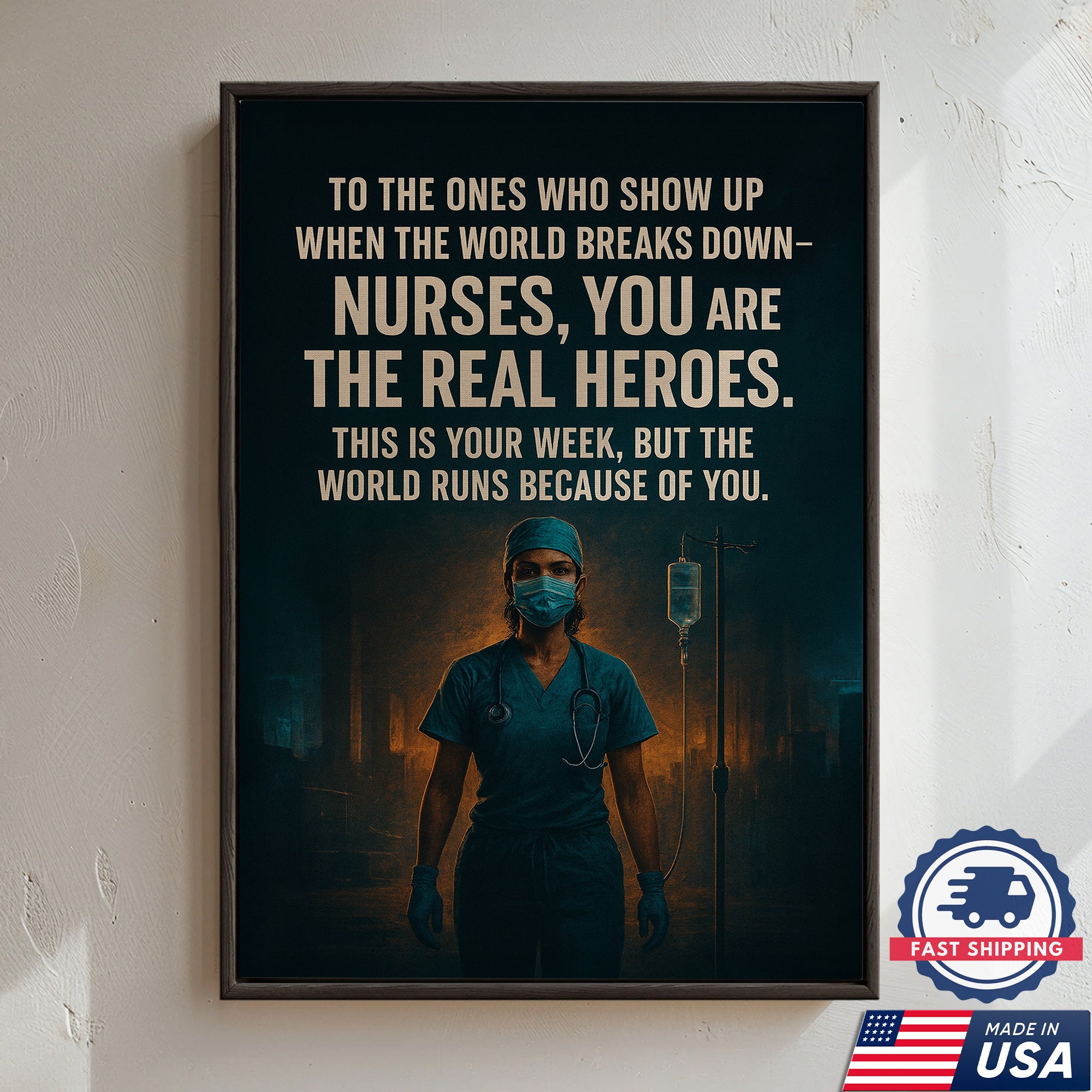 Nurses Are The Real Heroes Wall Art, Inspirational Canvas for Healthcare Worker, RN LPN CNA Gift