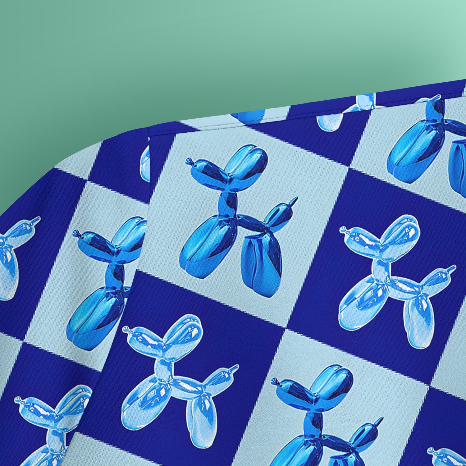 Cute Blue Balloon Dog Checkered Pattern Scrub Top, Breathable Fabrics Nursing Uniform