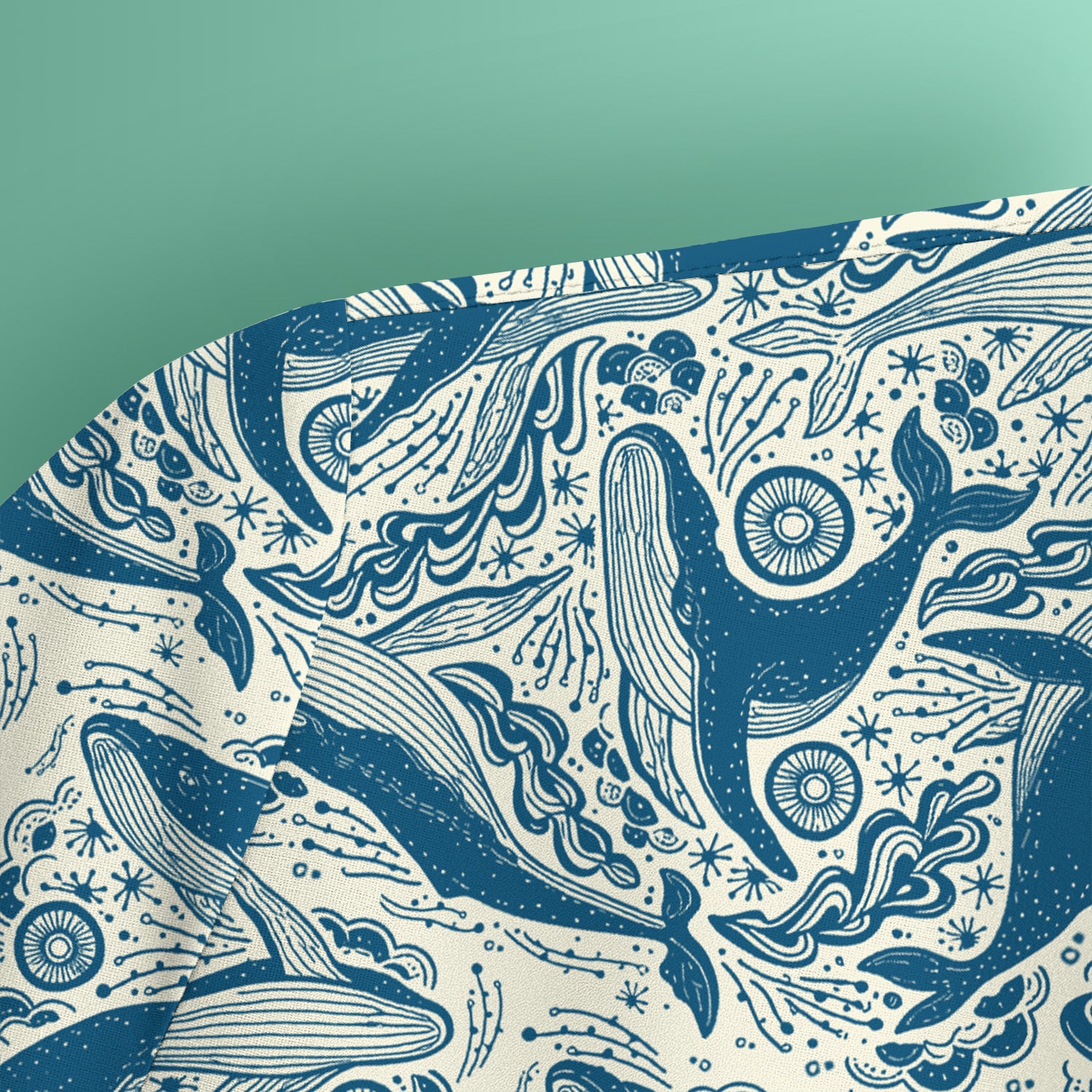 Blue Whale Ocean Pattern Scrub Top, Breathable Fabrics Nursing Uniform
