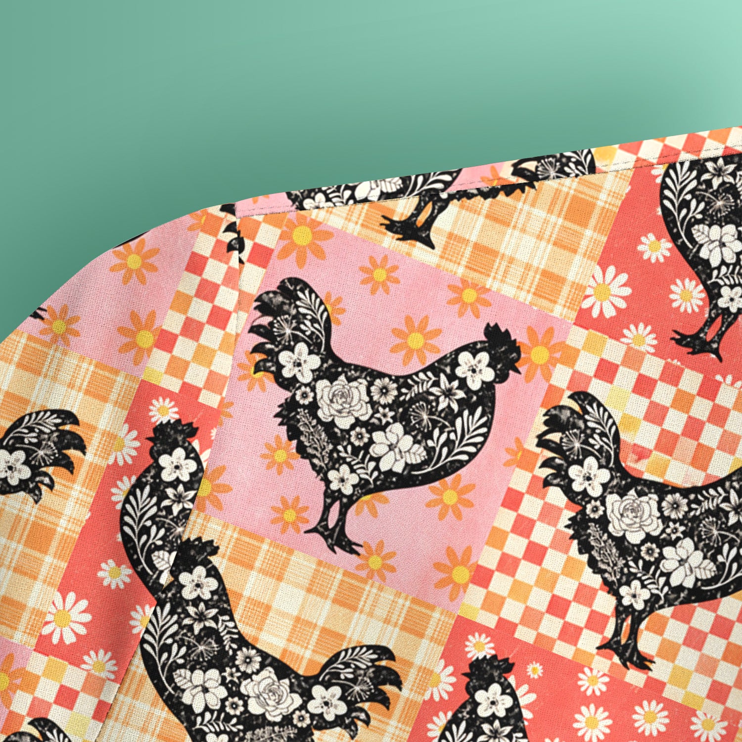 Cute Floral Chicken Patchwork Print Scrub Top, Comfortable Scrubs For Nurses