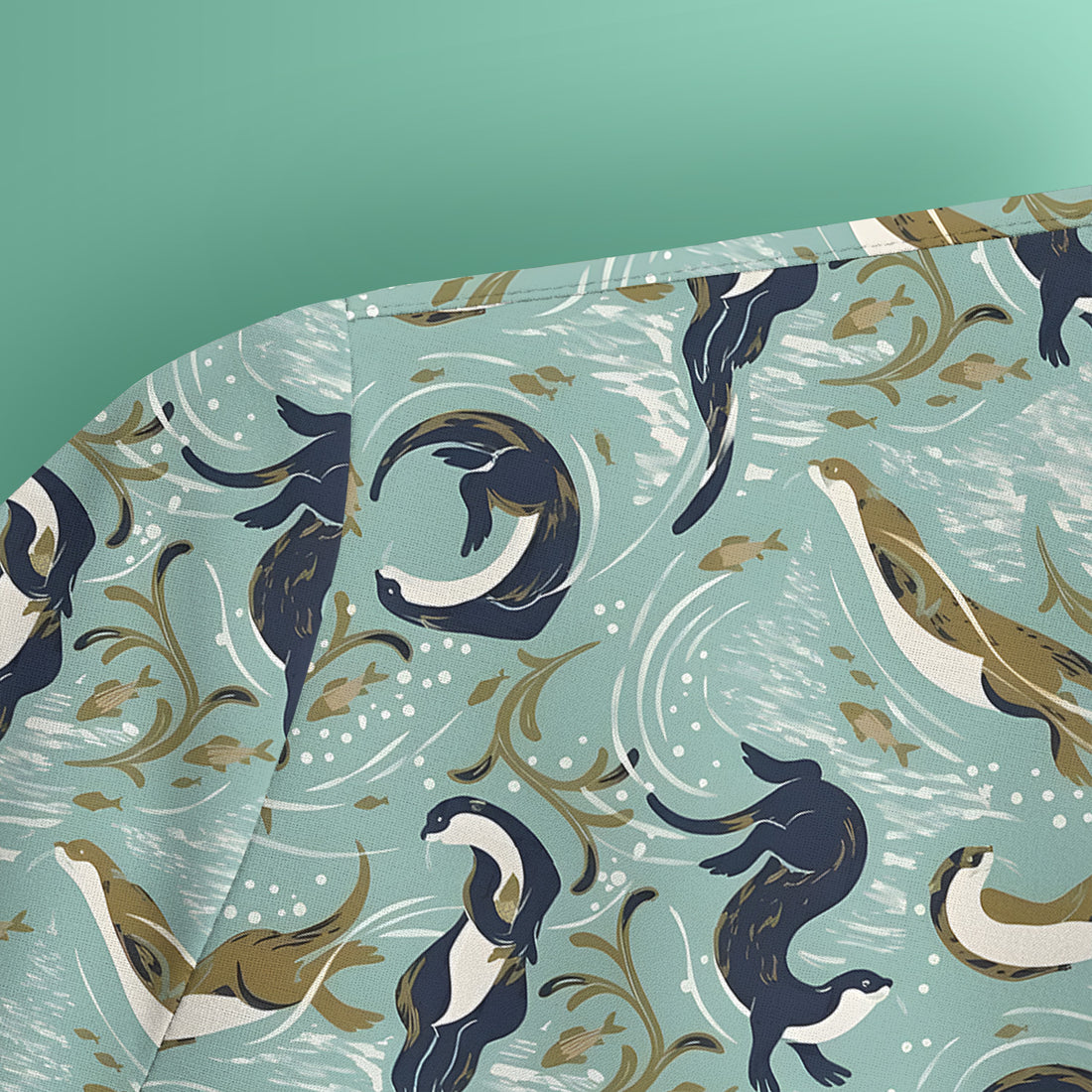 Sea Otter Ocean Wave Coastal Pattern Scrub Top, Comfortable Scrubs for Nurses