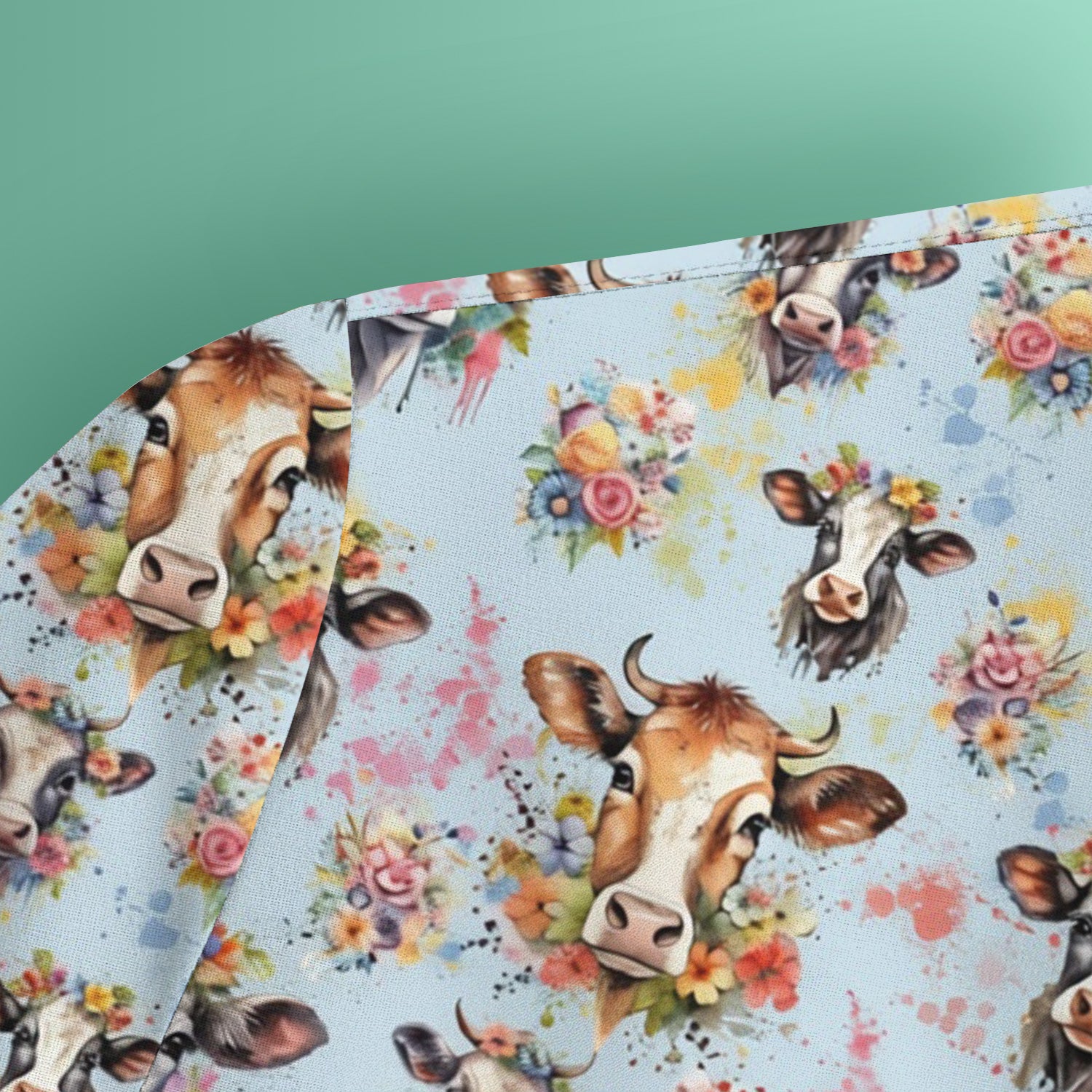 Cute Floral Cow Farm Animal Pattern Scrub Top, Comfortable Scrubs for Nurses