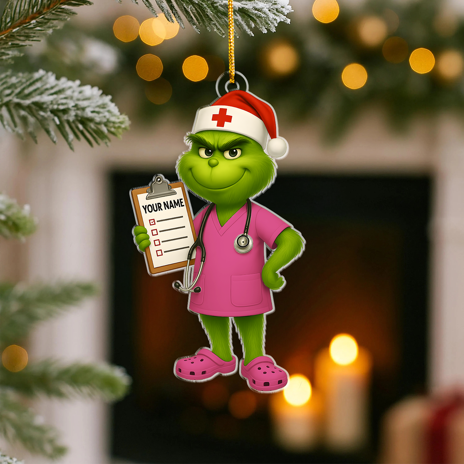 Nurse Ornament Christmas Tree, Custom Name Grinch Nurse Gift, Personalized Medical CNA RN LPN Decor
