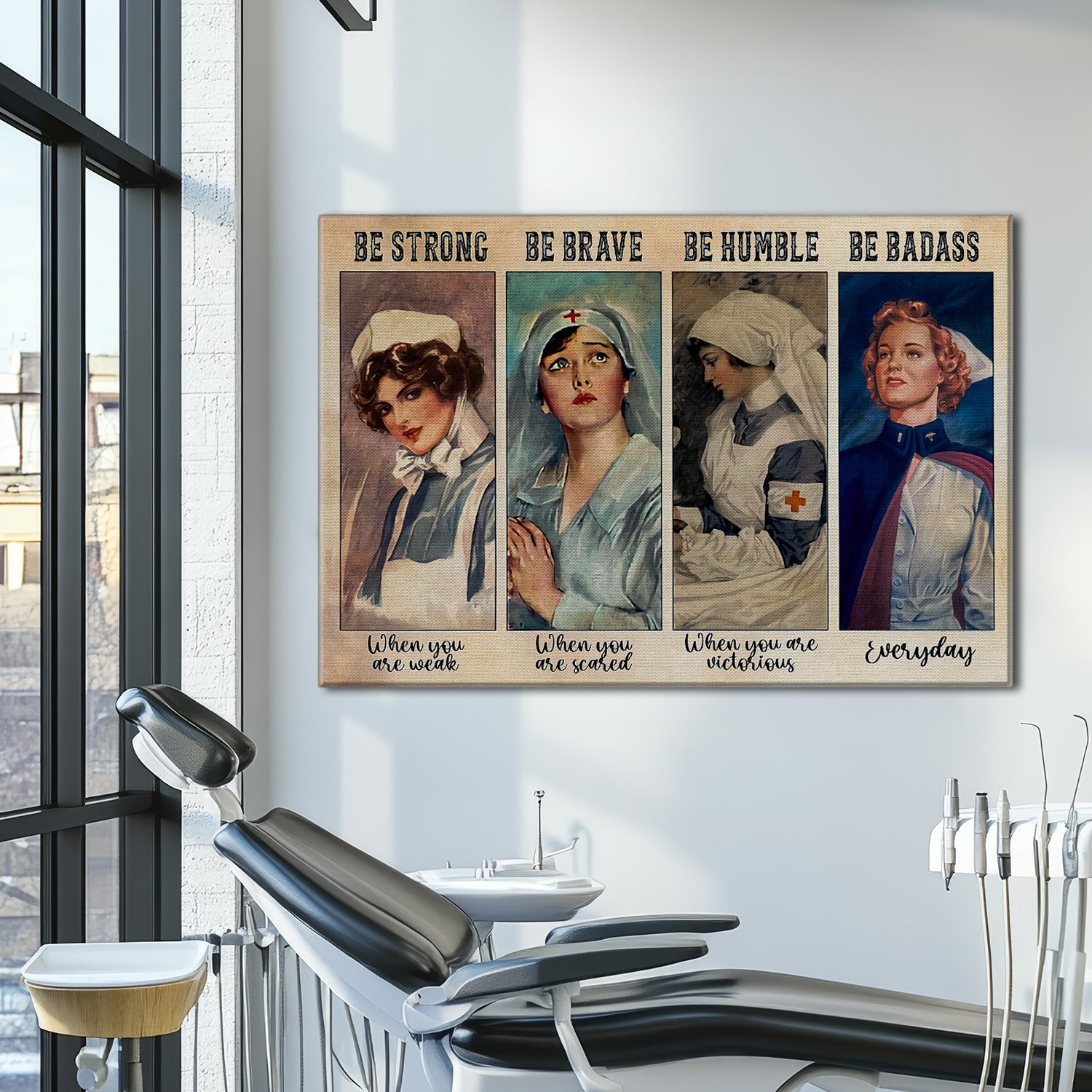 Inspirational Vintage Nurse Canvas, Be Strong Be Brave Be Humble Be Badass, RN LPN CNA Gift