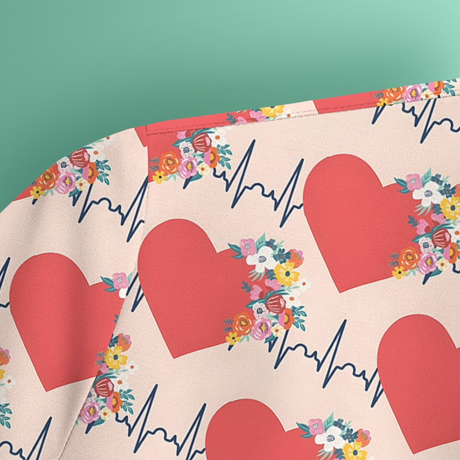 Nurse Heartbeat Floral Pattern Scrub Top, Comfortable Scrubs for Nurses