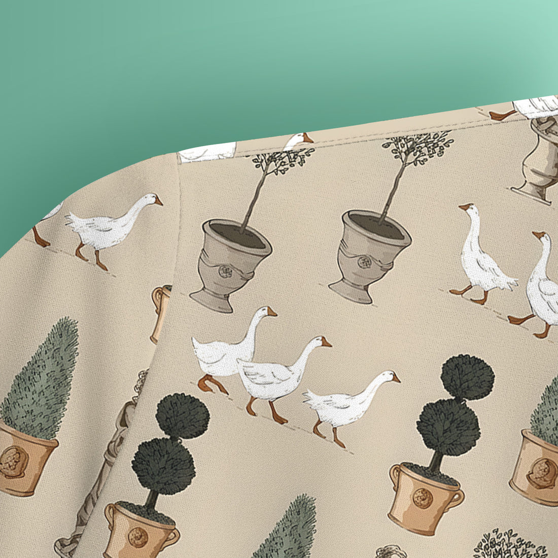 Vintage Garden Statue Topiary Goose Bird Pattern Scrub Top, Comfortable Scrubs for Nurses