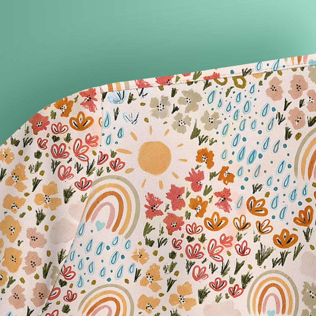 Cute Wildflower Meadow With Rainbow Sun And Raindrops Scrub Top, Comfortable Scrubs for Nurses