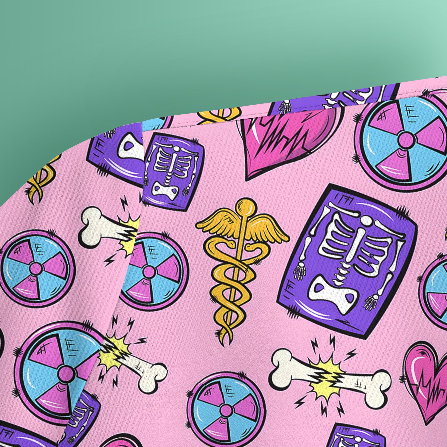 Sassy Nurse Heart Bone Caduceus Xray Icon Print Scrub Top, Comfortable Scrubs for Nurses