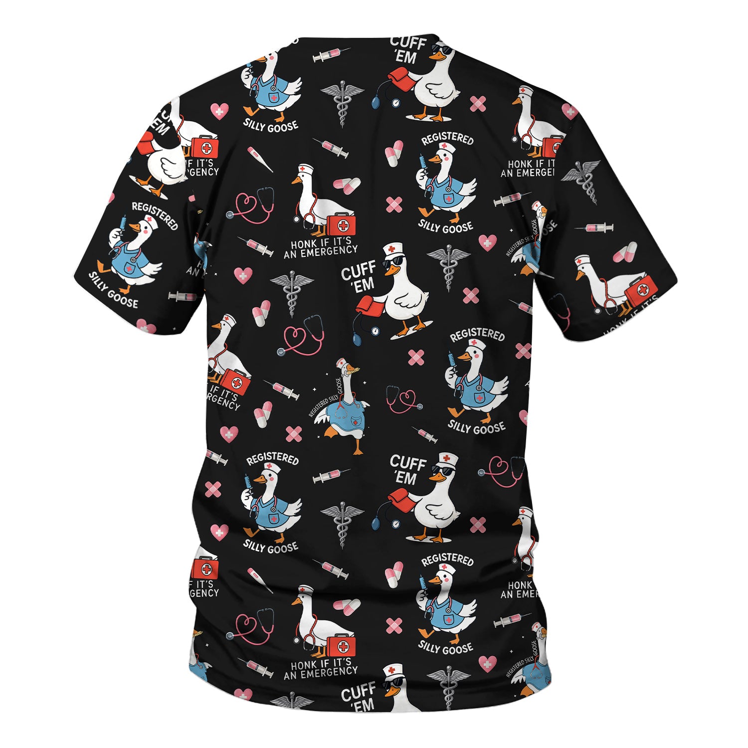 Funny Goose Nurse Scrub Top for Women - Medical Uniform Shirt with Stethoscope & Heart Print - Fun Gift for RN CNA LPN