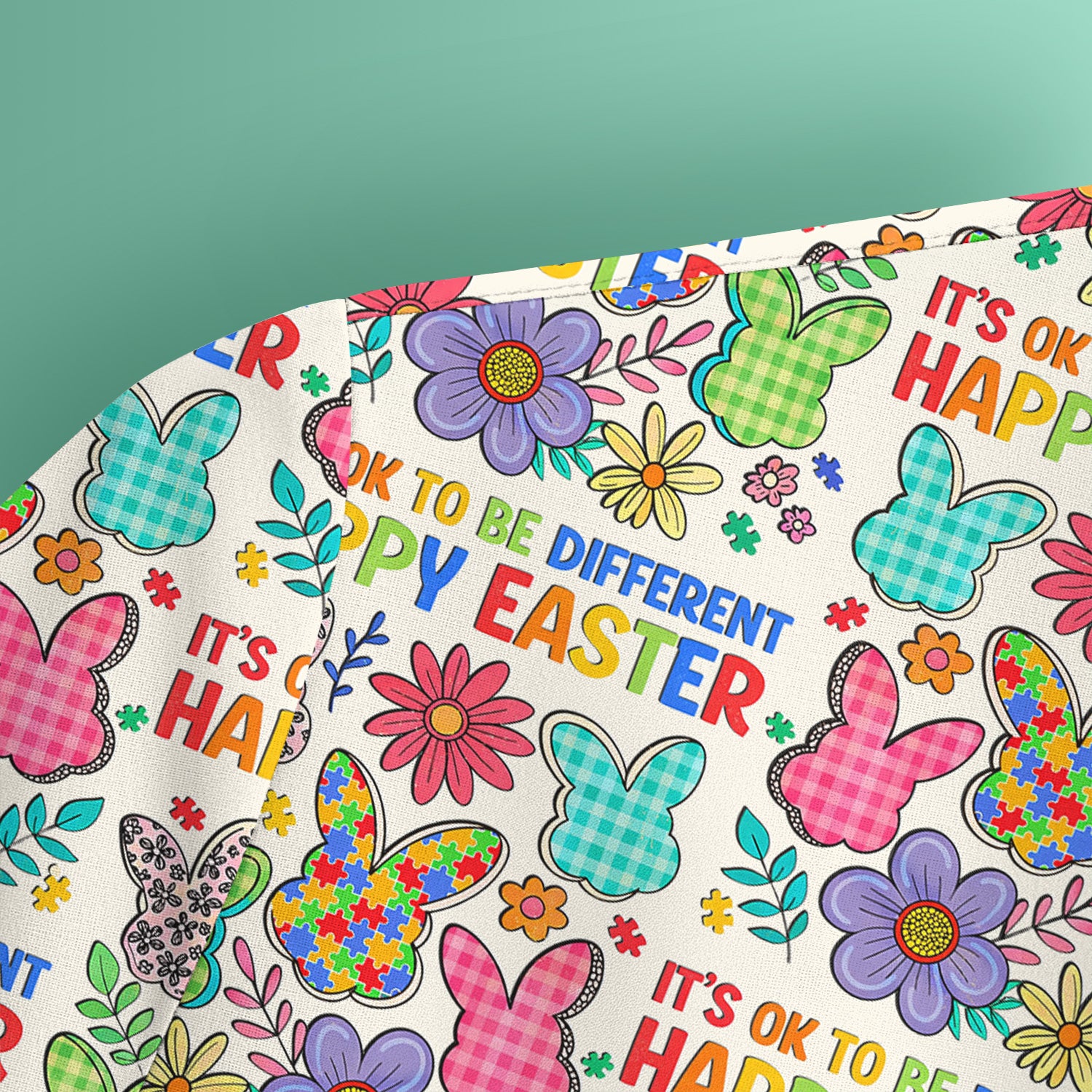 Happy Easter Bunny Floral Print Scrub Top, Breathable Fabrics Nursing Uniform