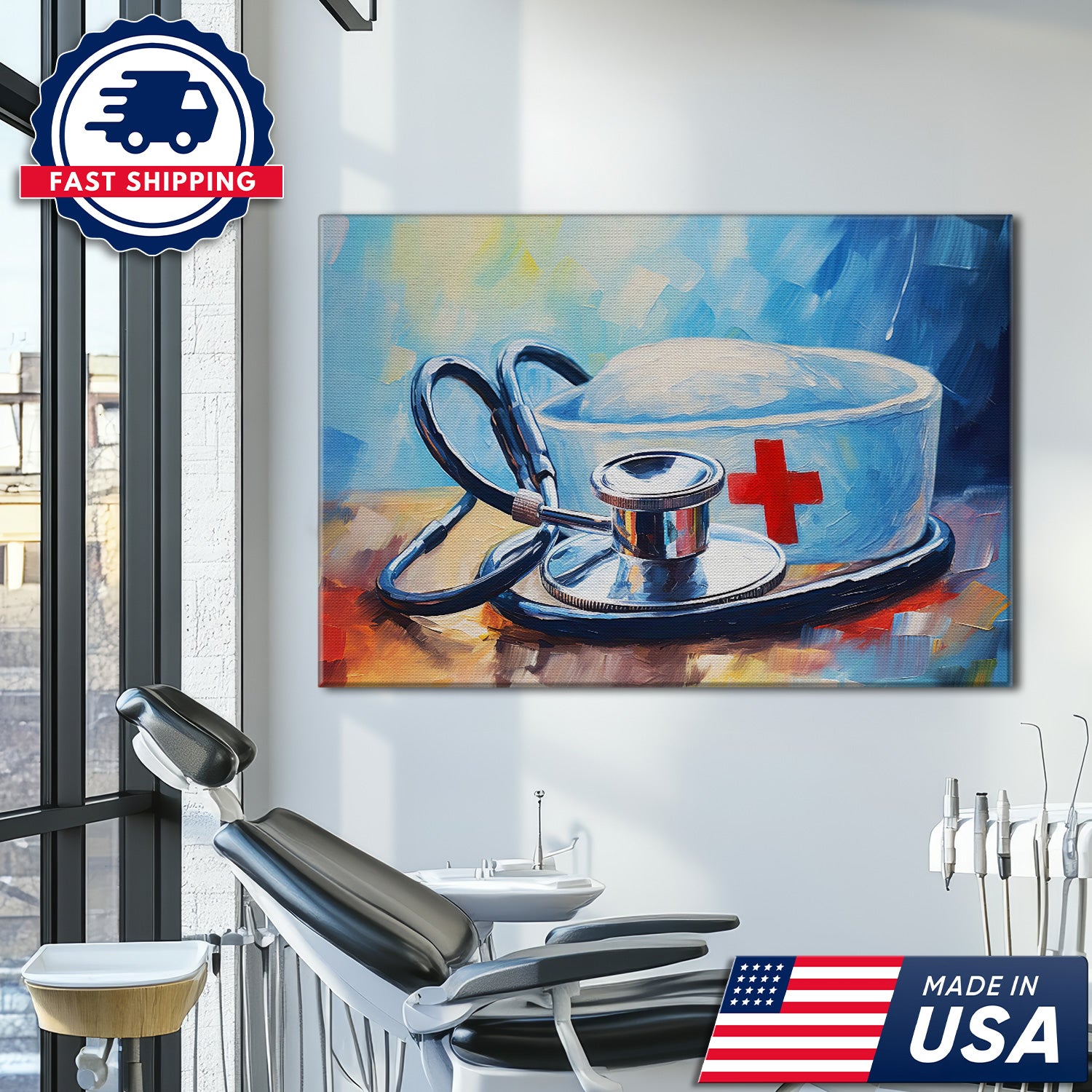 Nurse Hat and Stethoscope Canva, Medical Appreciation Gift for RN LPN CNA, Home Office Wall Decor