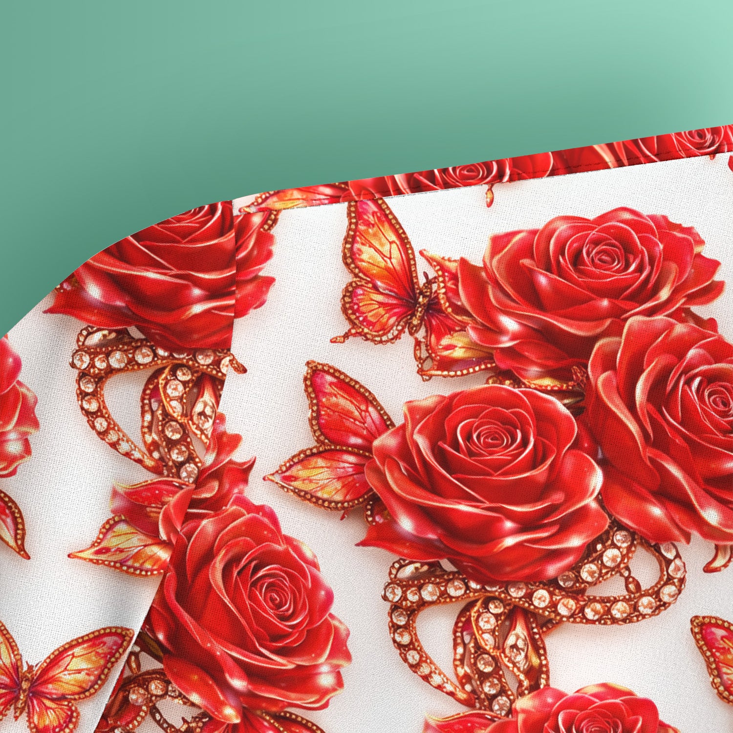 Red Rose and Butterfly Pattern Scrub Top, Comfortable Scrubs for Nurses