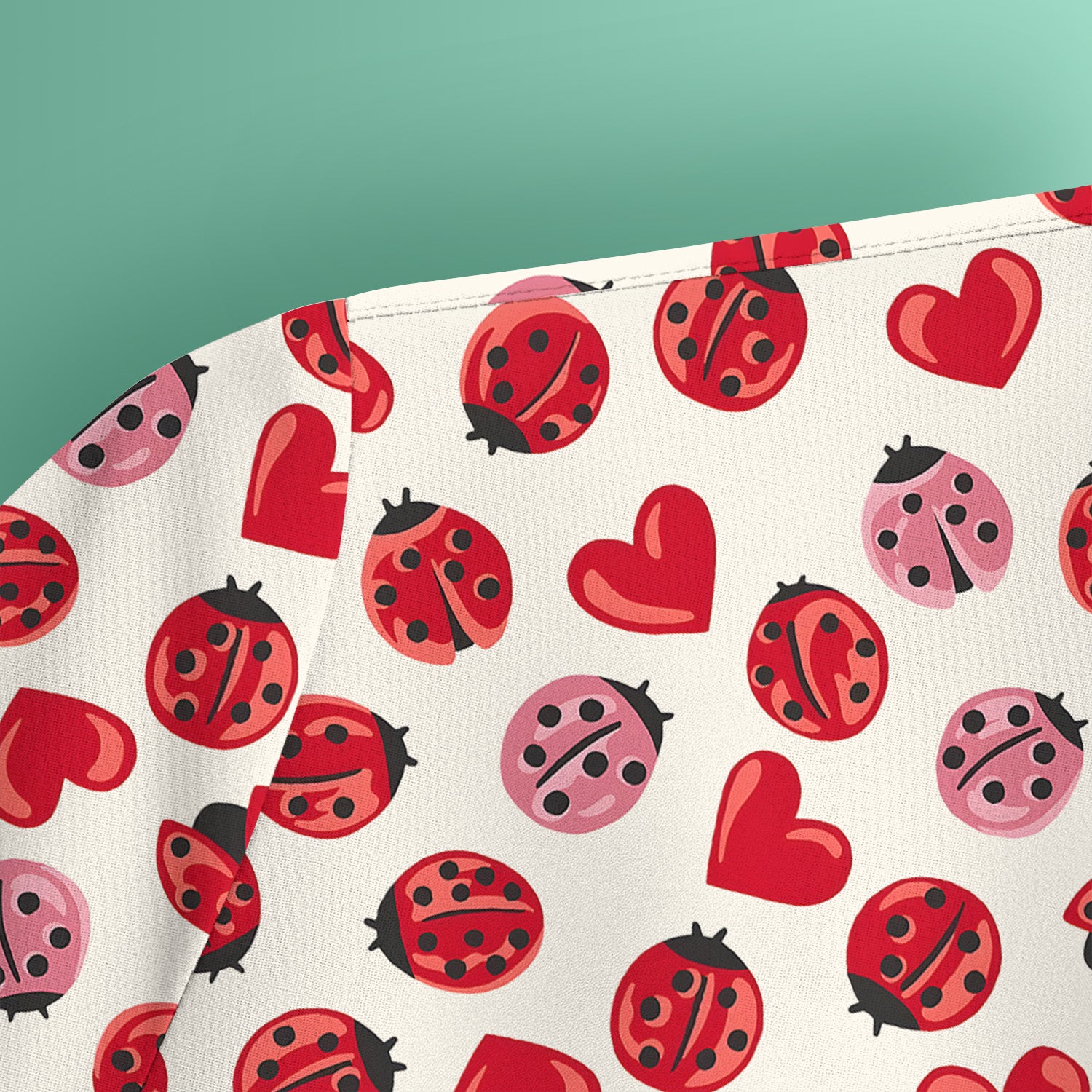Cute Ladybug and Red Heart All Over Print Scrub Top, Comfortable Scrubs for Nurses
