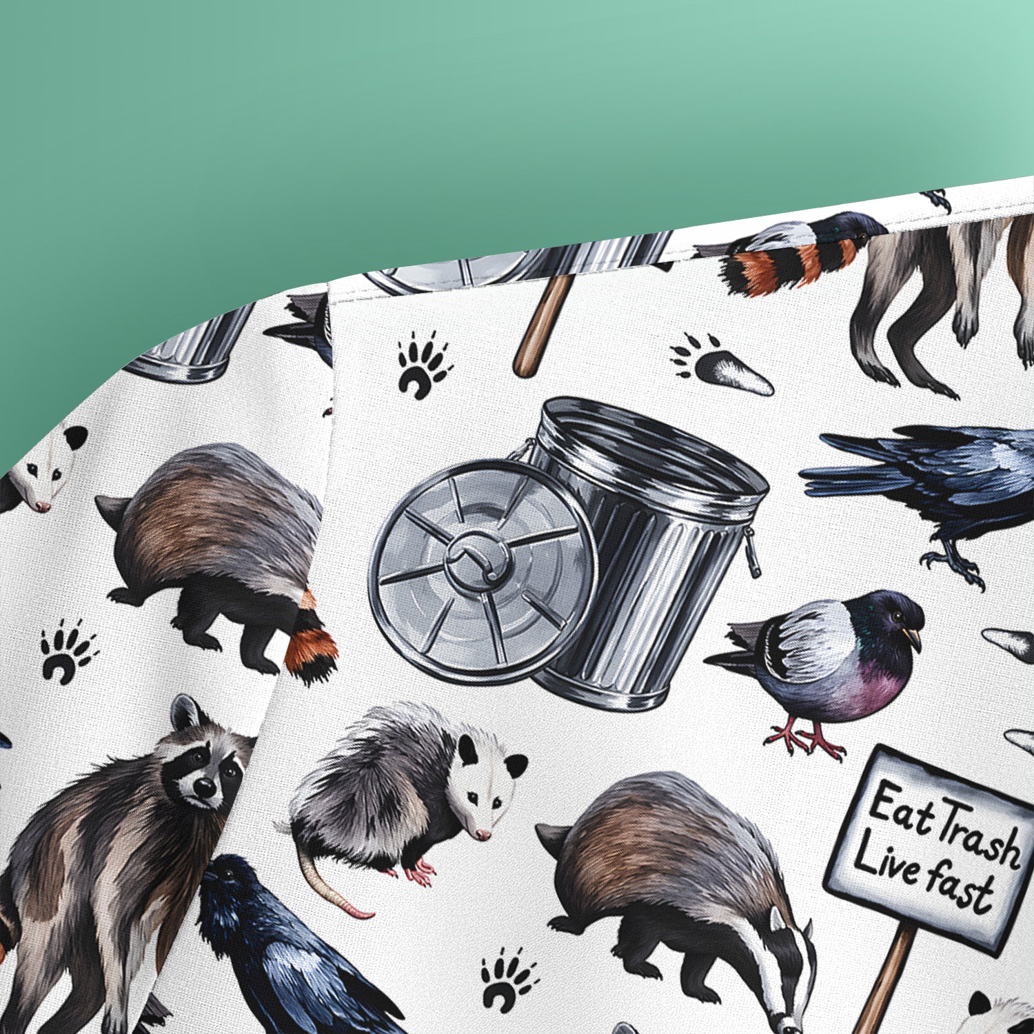 Raccoon And Opossum Eat Trash Live Fast Scrub Top, Breathable Fabrics Nursing Uniform