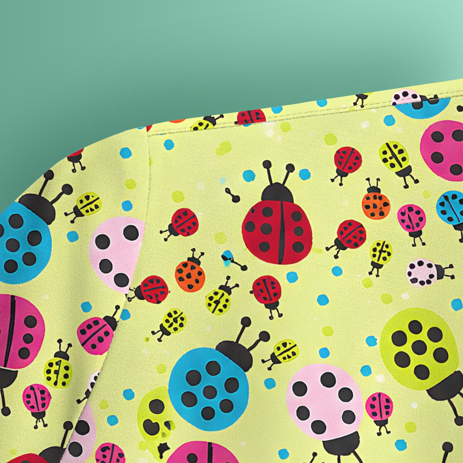 Colorful Ladybug Garden Pattern Scrub Top, Comfortable Scrubs for Nurses