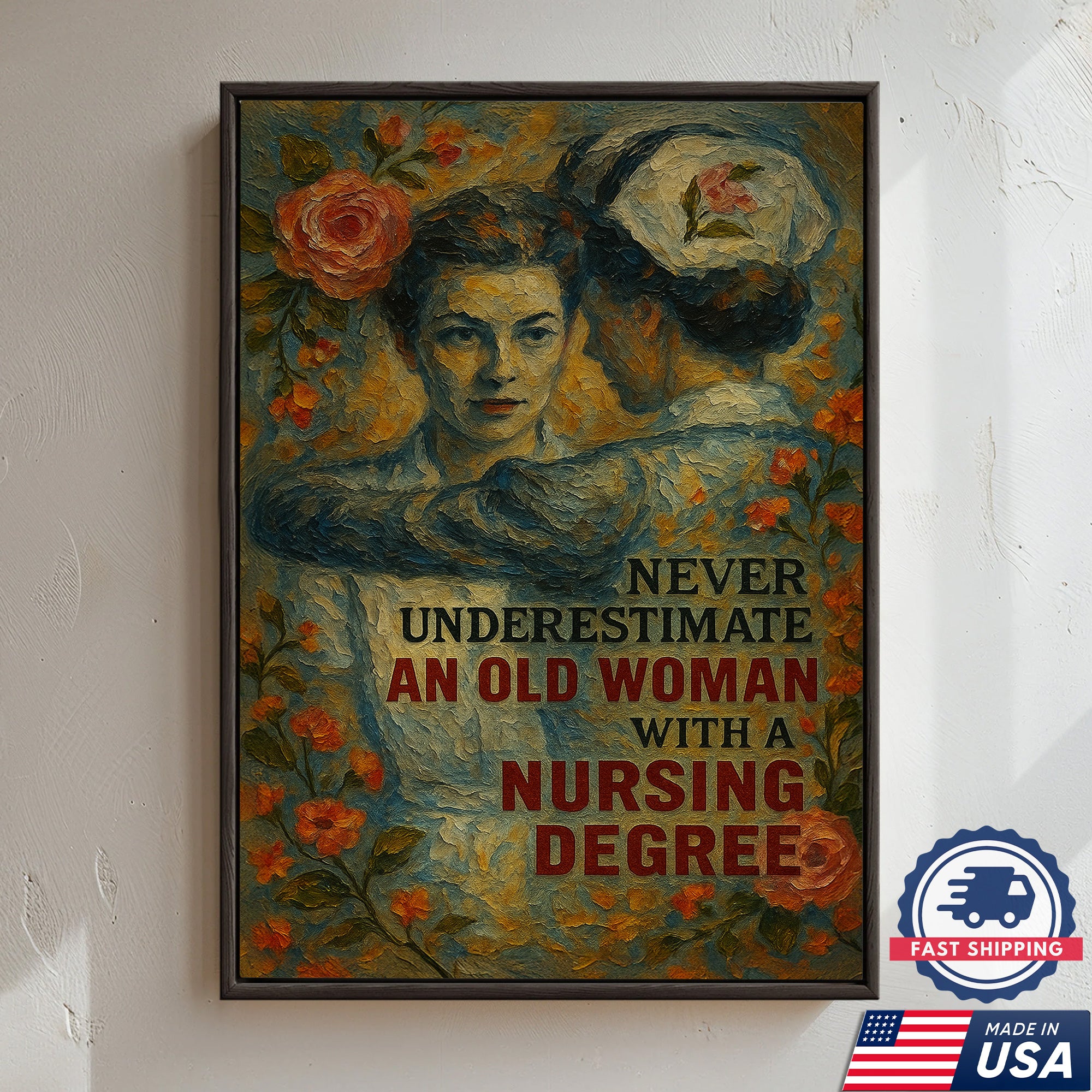 Nurse Canvas Wall Art, Nursing Degree Quote Vintage, Gift for RN LPN CNA Medical Staff