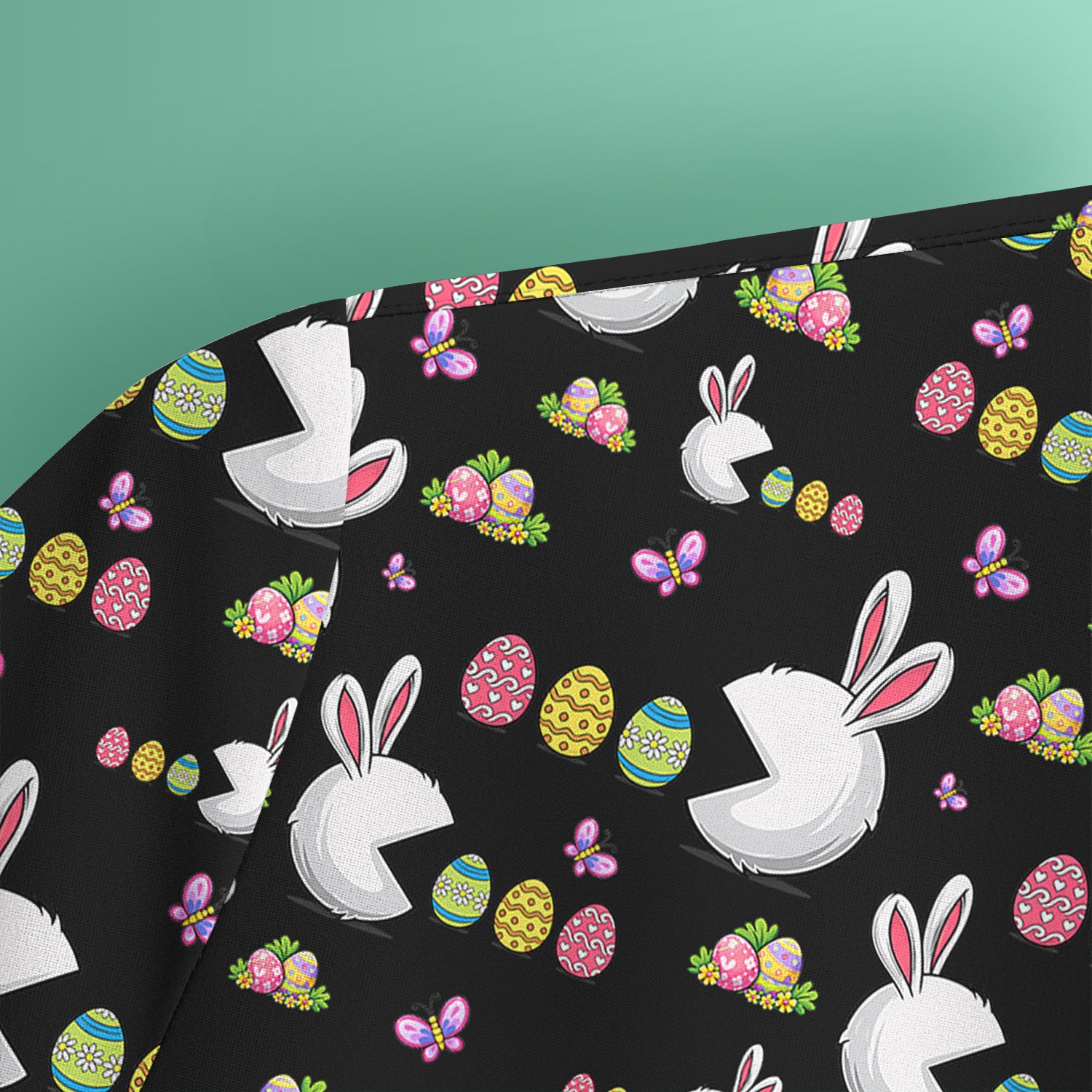 Easter Bunny and Colorful Eggs Print Scrub Top, Breathable Fabrics Nursing Uniform
