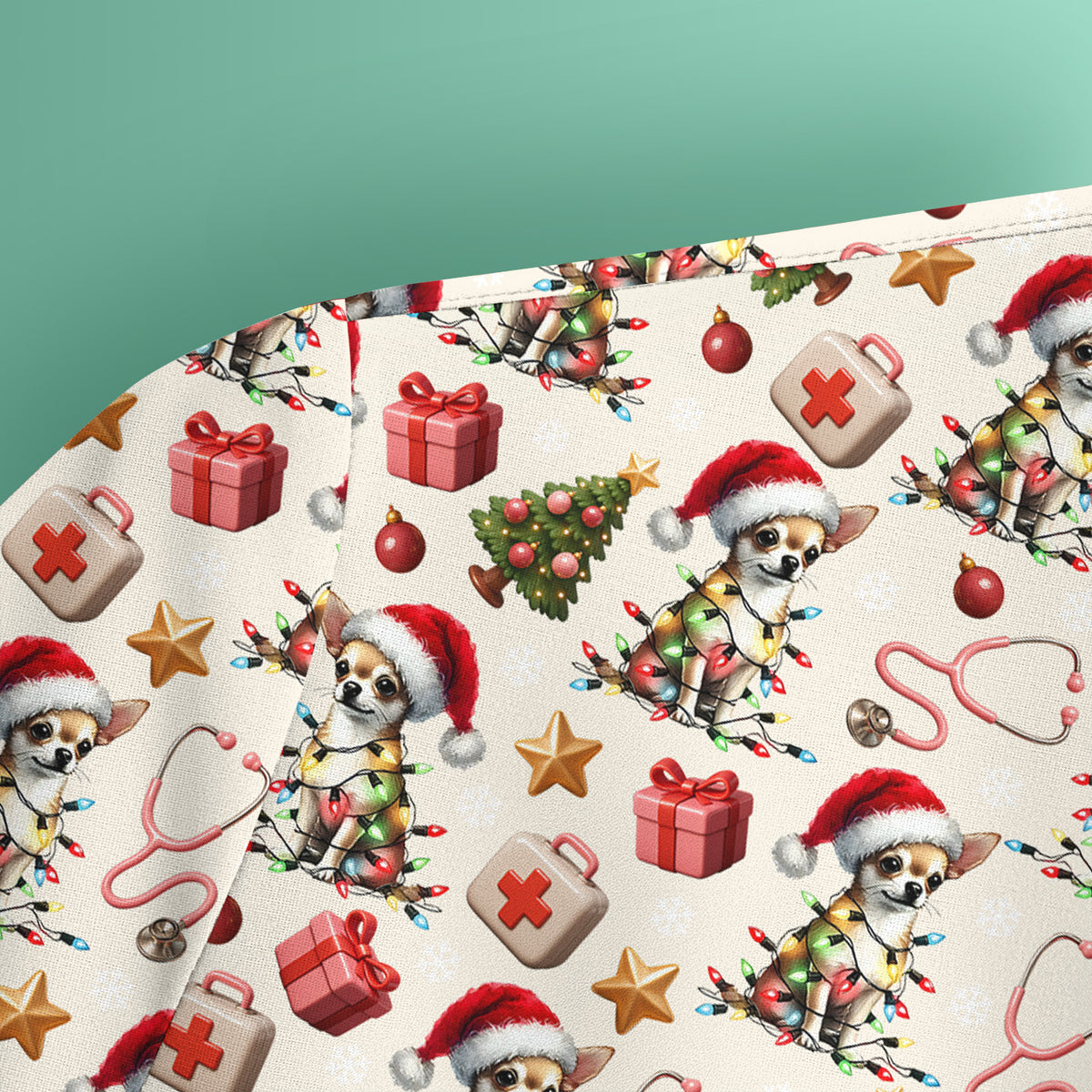 Funny Chihuahua Nurse Scrub Top, Christmas Dog Pattern Medical Shirt, Holiday Scrubs for RN, LPN, CNA, Vet Tech Gift