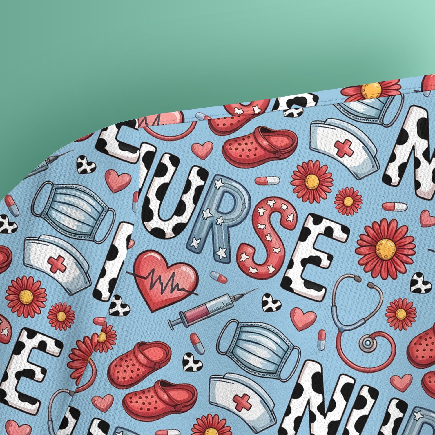 Cute Nurse Medical Icon Pattern Scrub Top, Comfortable Scrubs for Nurses