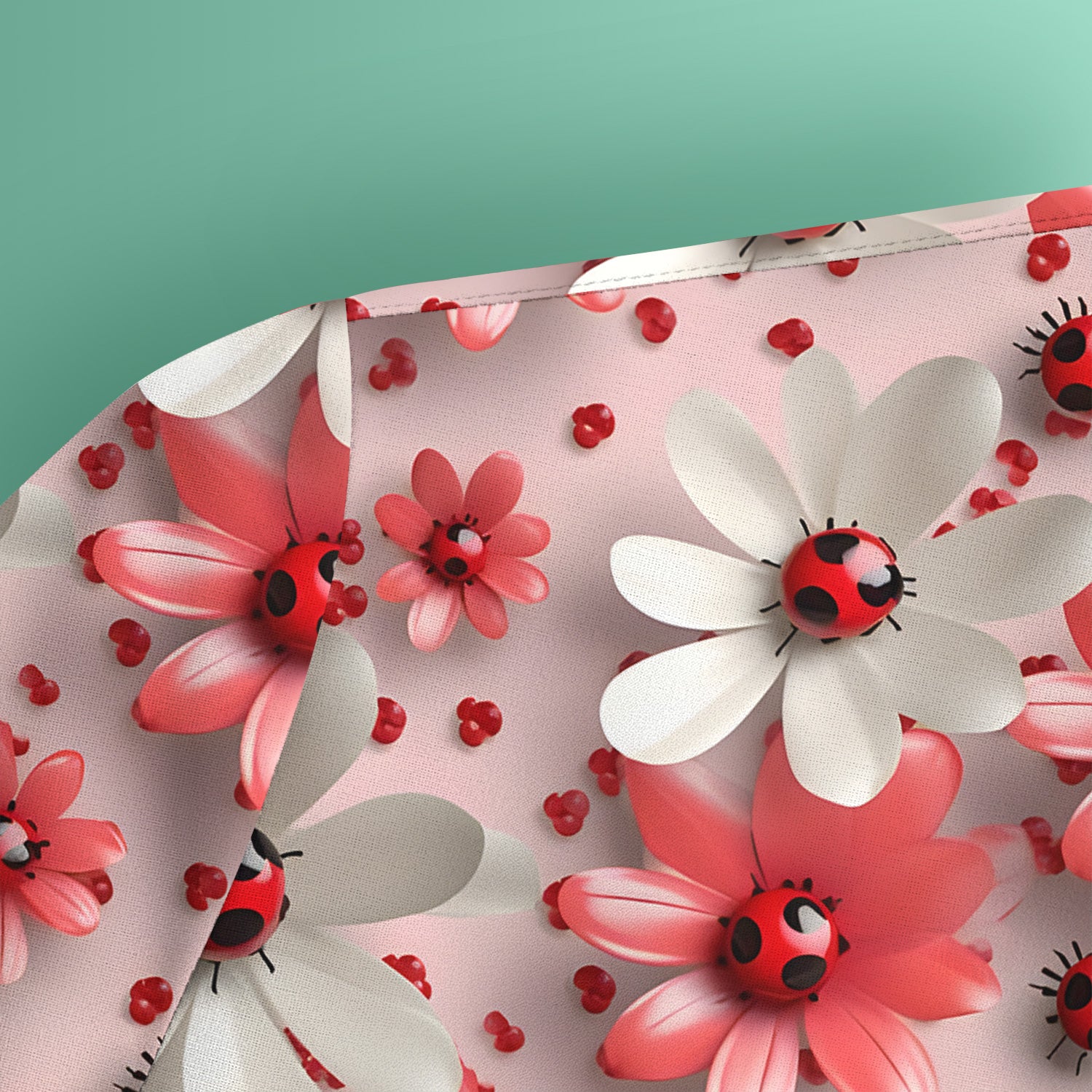 Red Ladybug Flower Pattern Scrub Top, Cute Spring Floral Nursing Uniform for Women