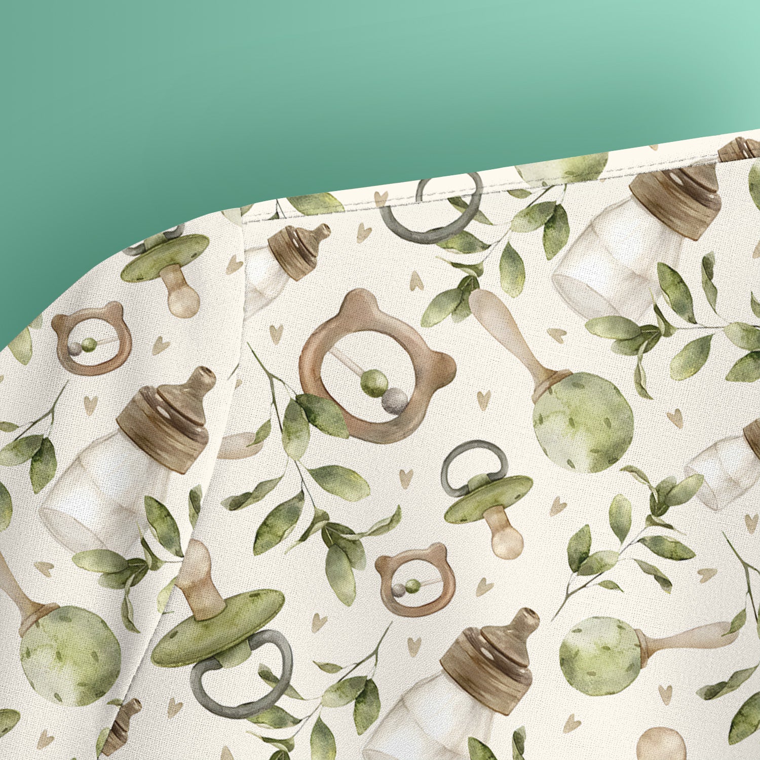 Cute Baby Bottle and Greenery Pattern Scrub Top, Breathable Fabrics Nursing Uniform