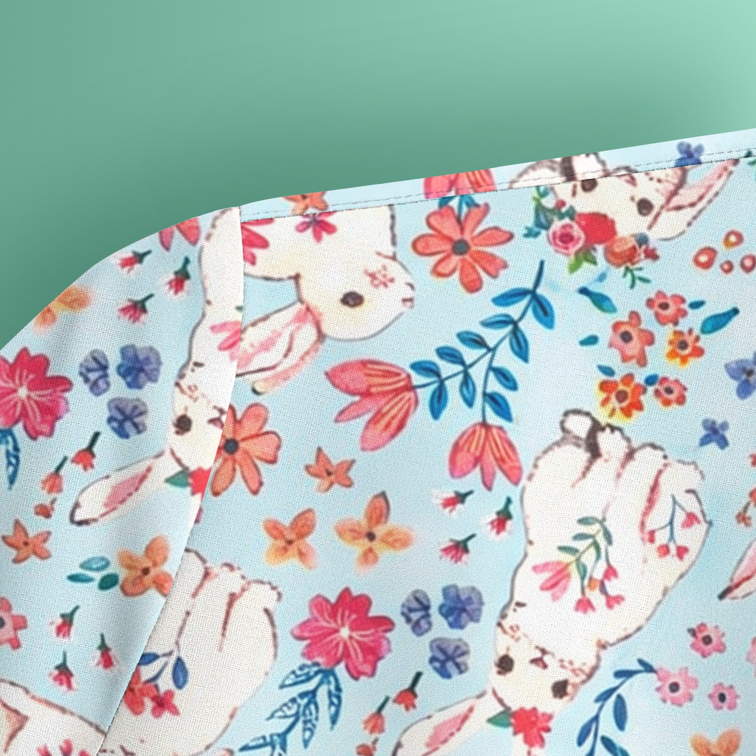 Springtime Bunny Floral Pattern Scrub Top, Breathable Fabric Scrubs for Nurses