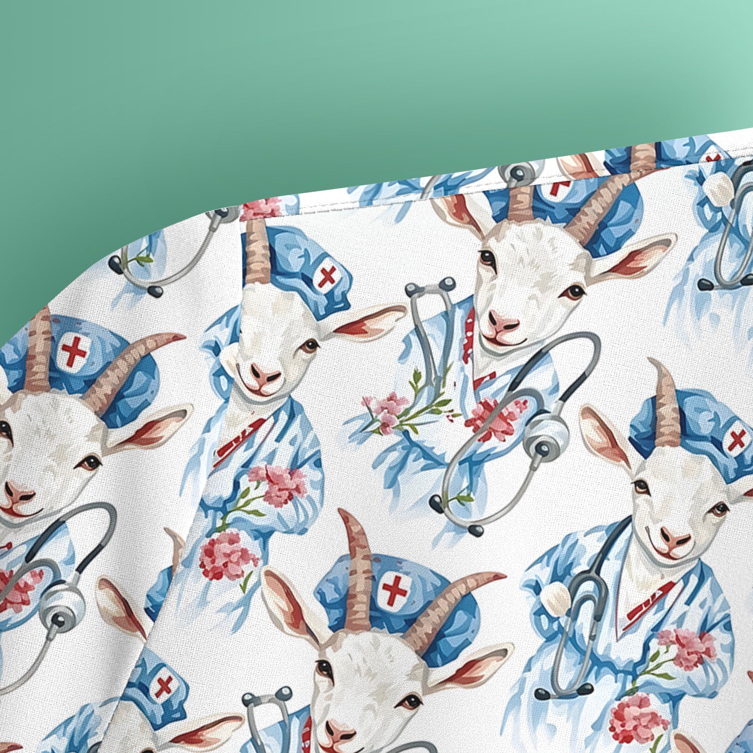 Cute Goat Animal Lover Pattern Scrub Top, Comfortable Scrubs for Nurses