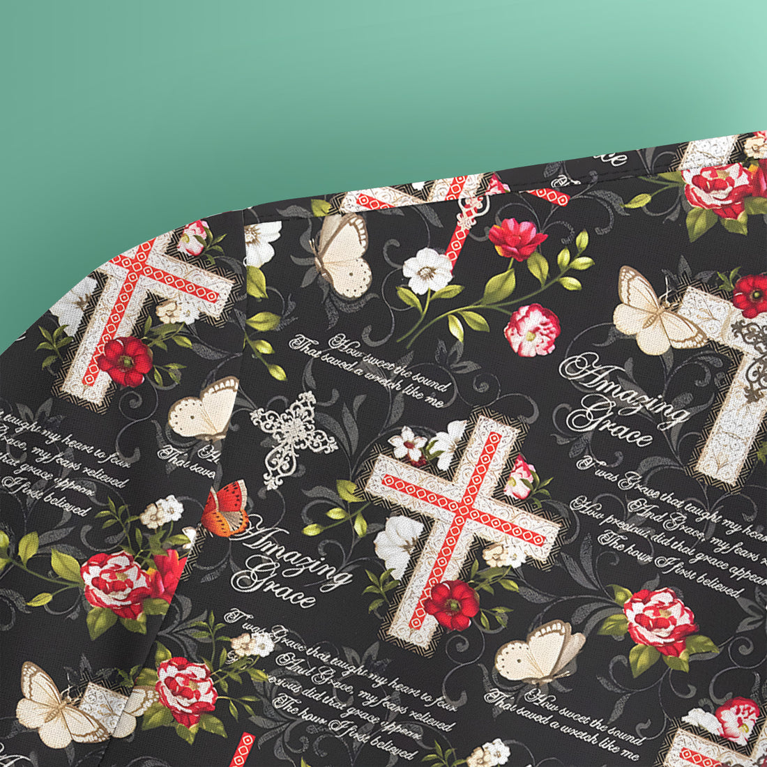 Christian Cross Roses And Butterflies Print Scrub Top, Comfortable Scrubs for Nurses