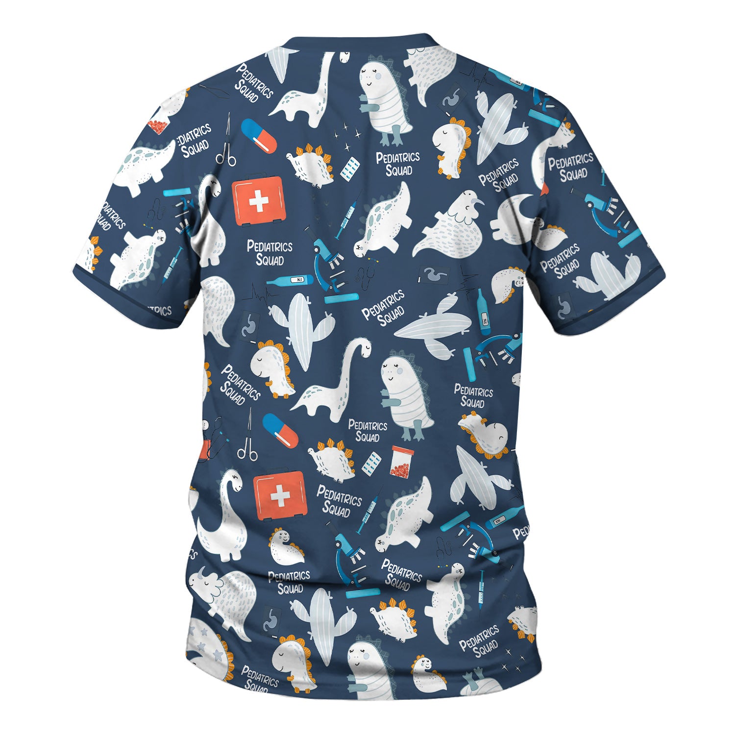 Personalized Pediatric Nurse Scrubs for Women - Cute Dino Print Medical Shirt - Gift for RN, CNA, LPN, Medical Staff
