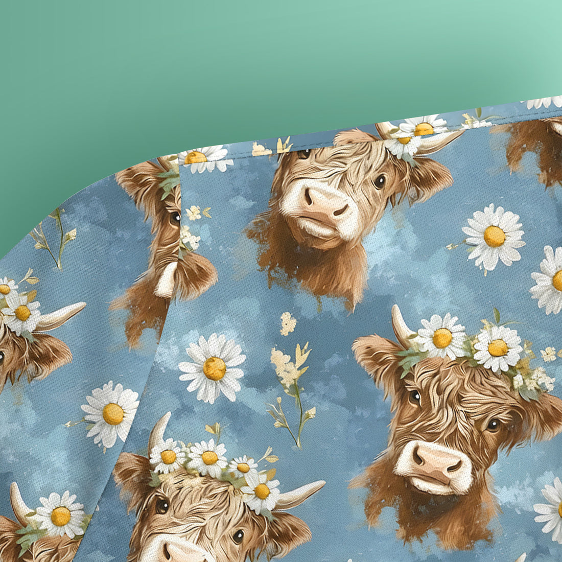 Highland Cow Daisy Flower Pattern Scrub Top, Comfortable Scrubs for Nurses