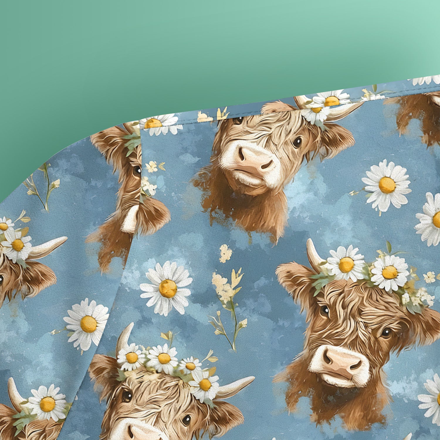 Highland Cow Daisy Flower Pattern Scrub Top, Comfortable Scrubs for Nurses