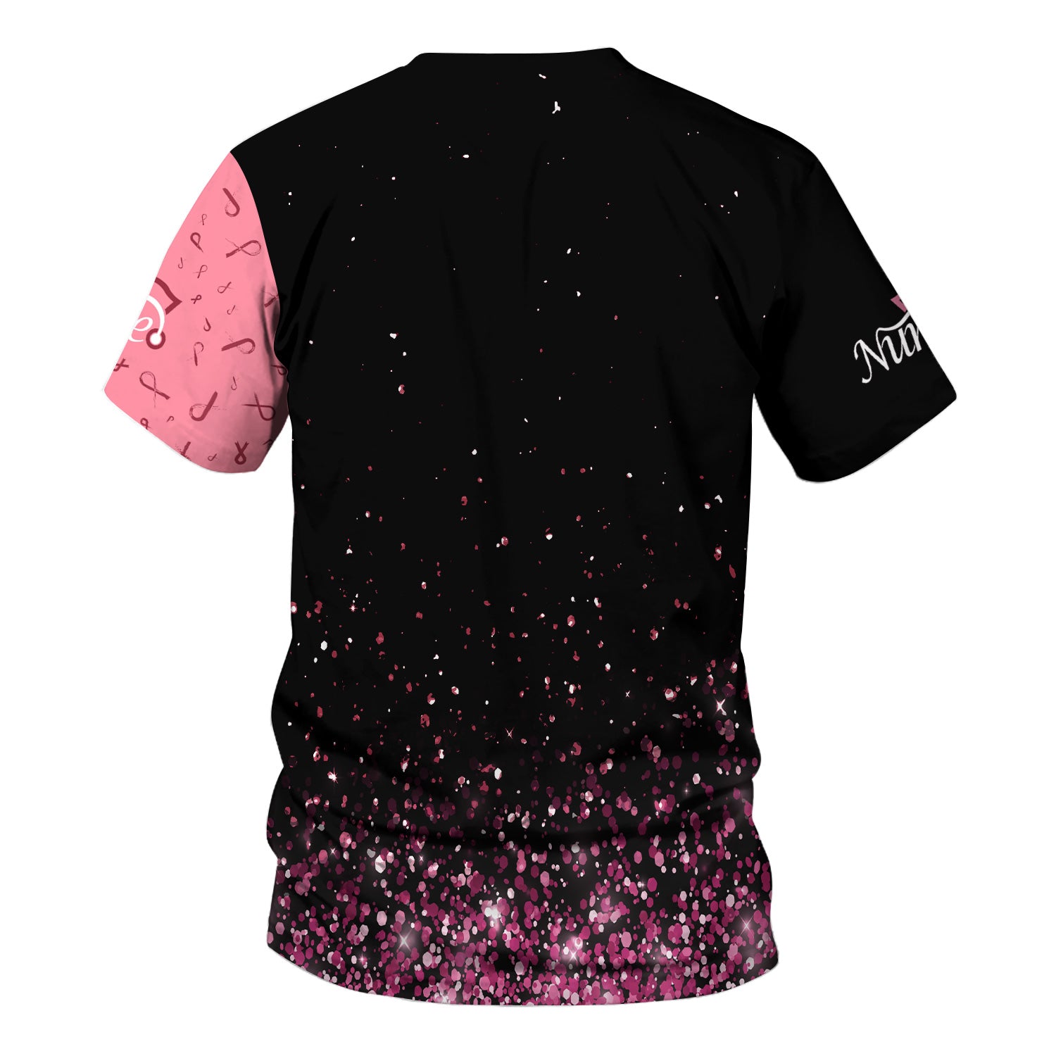 Custom Breast Cancer Warrior Shirt - Pink Glitter Angel Wings & Ribbon Graphic Tee - Gift for Nurse RN LPN CNA