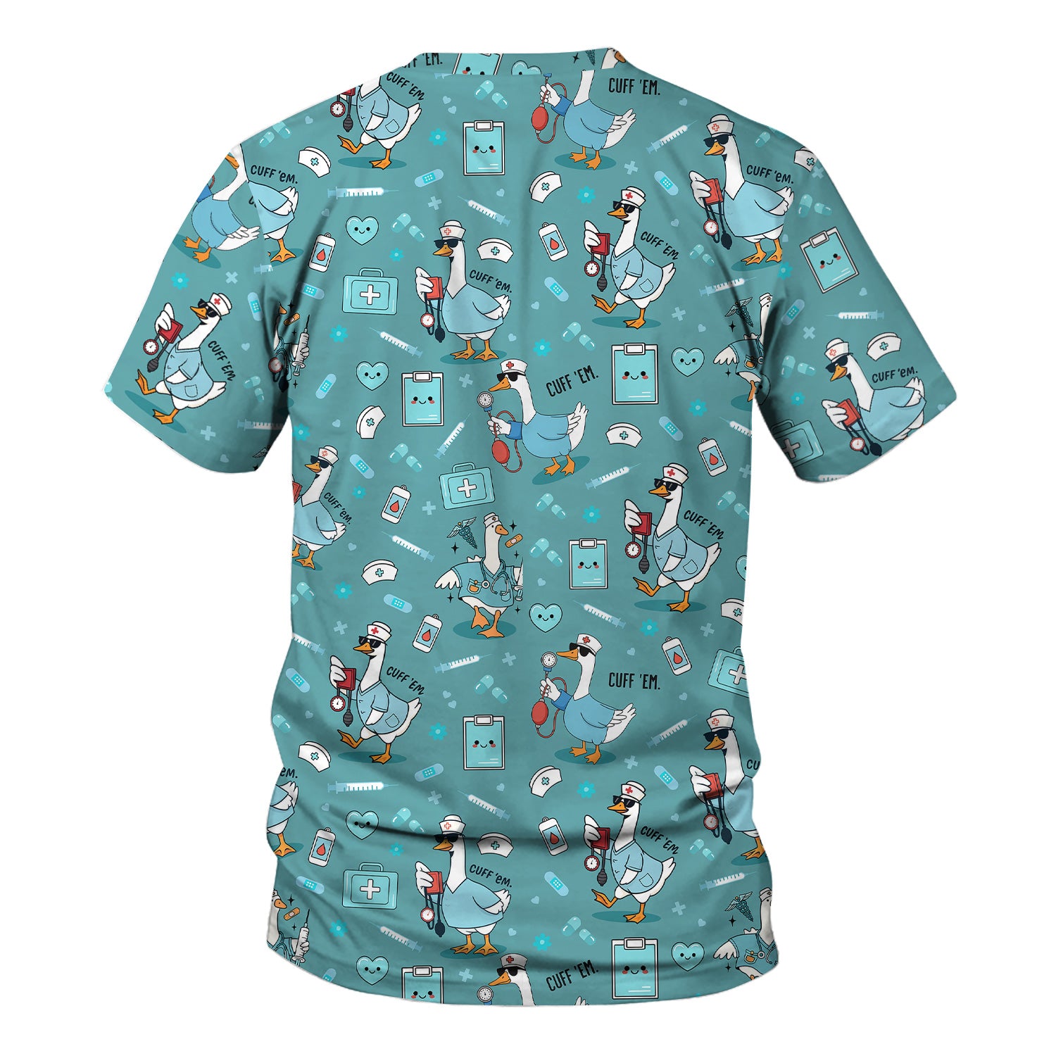 Funny EMT Nurse Shirt - Cuff 'Em Quote & Goose Nurse Pattern Tee - Gift for Paramedics & EMS Professionals