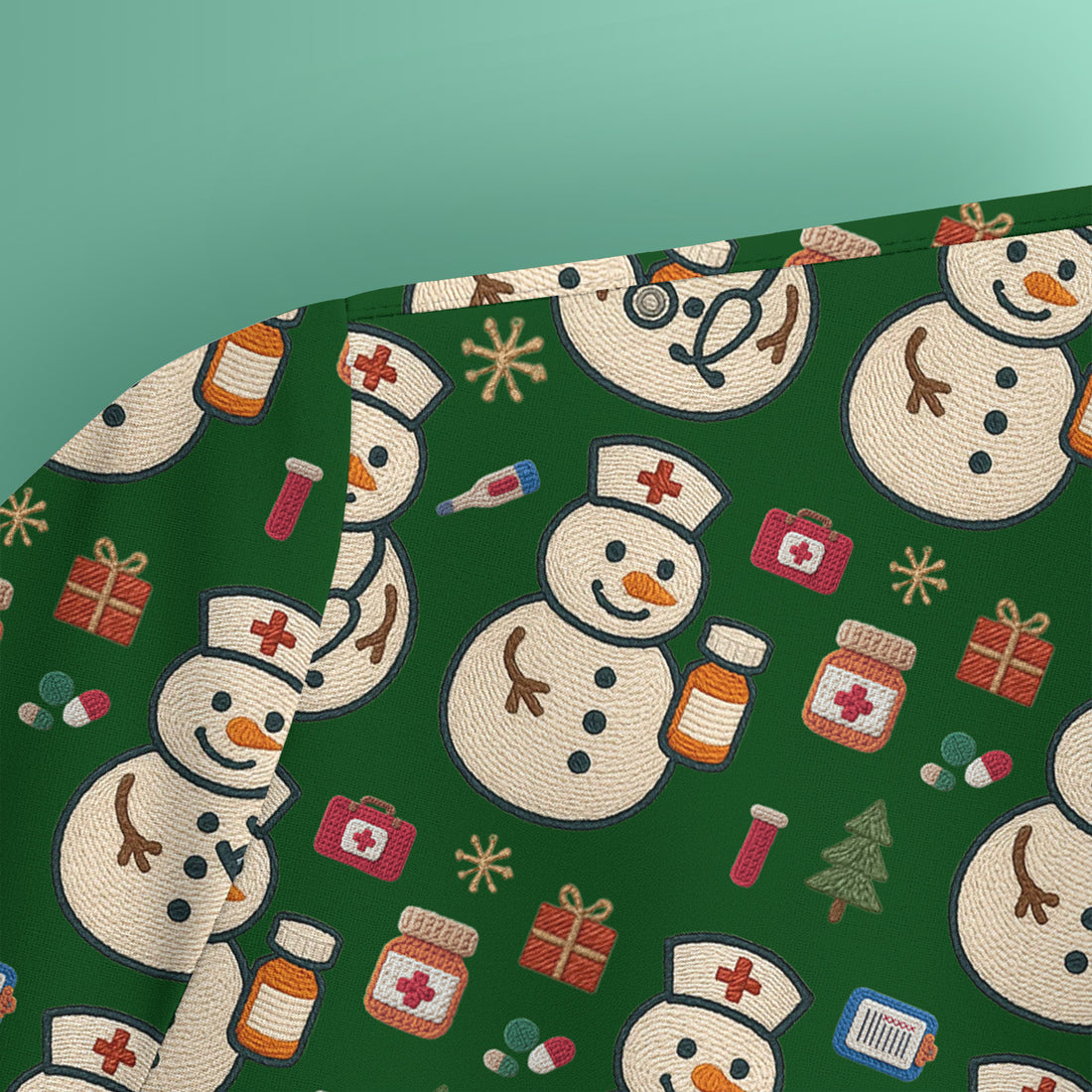 Snowman Nurse Christmas Scrub Top – Festive Medical Pattern Shirt – Cute Holiday Uniform For Nursing