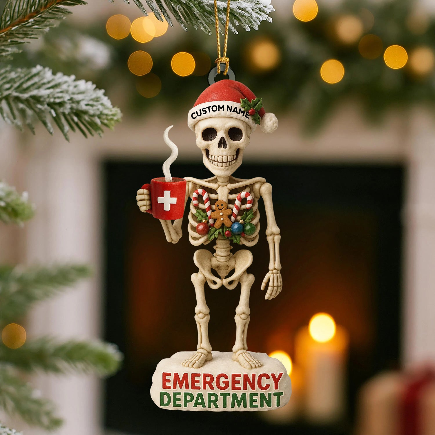 Personalized Skeleton Nurse Christmas Ornament, Custom Name Emergency Department Ornament, Funny Medical Xmas Tree Decor, Gift for ER Nurses & Healthcare Workers