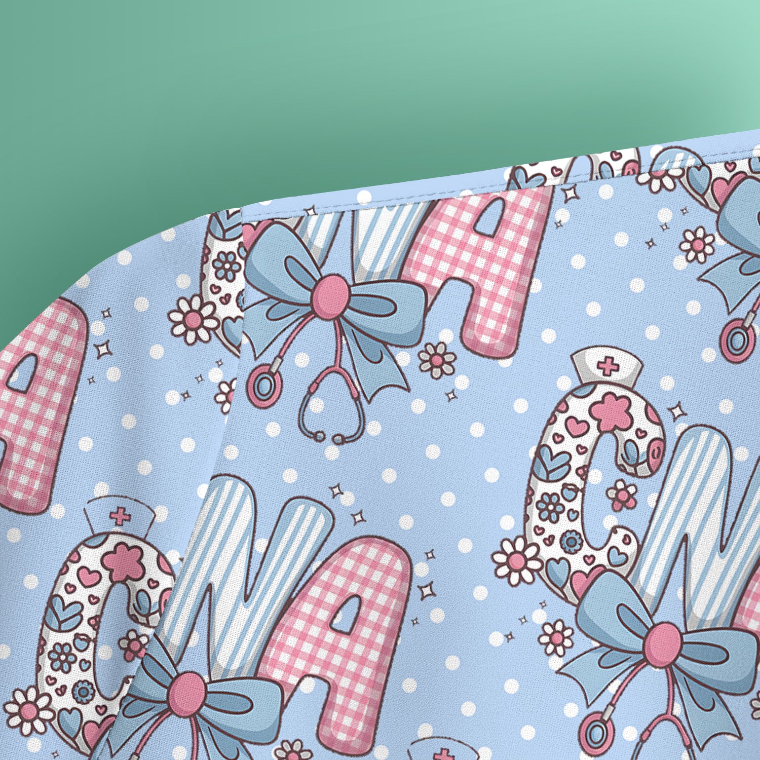 Cute CNA Floral Bow Pattern Scrub Top, Breathable Fabrics Nursing Uniform