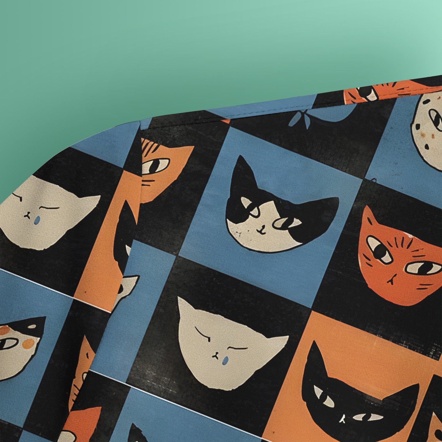 Cute Retro Cat Faces Checkerboard Print Scrub Top, Comfortable Scrubs For Nurses