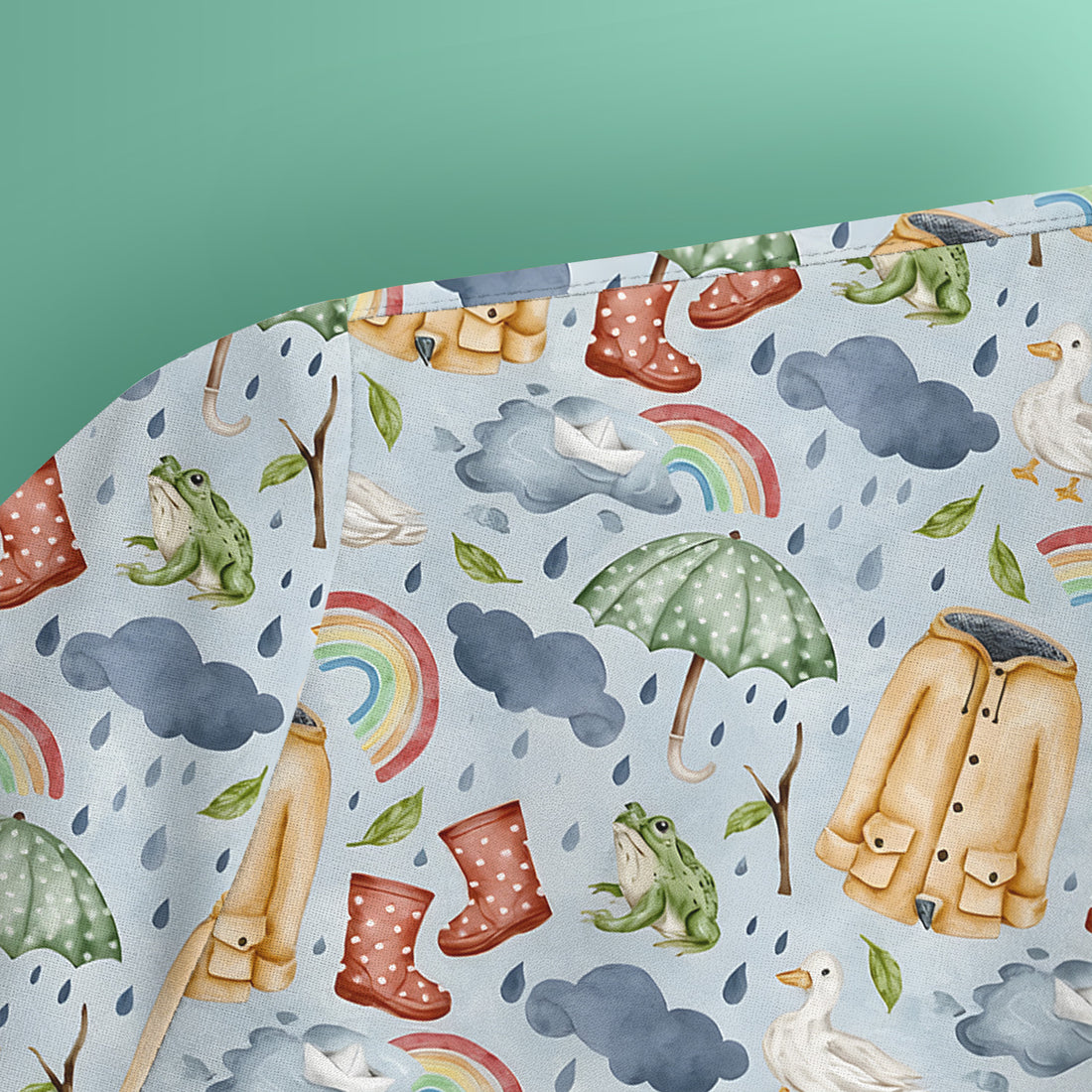 Cute Rainy Day Ducks & Frog Rainbow Pattern Scrub Top, Colorful Gothic Nurse Scrubs Uniform