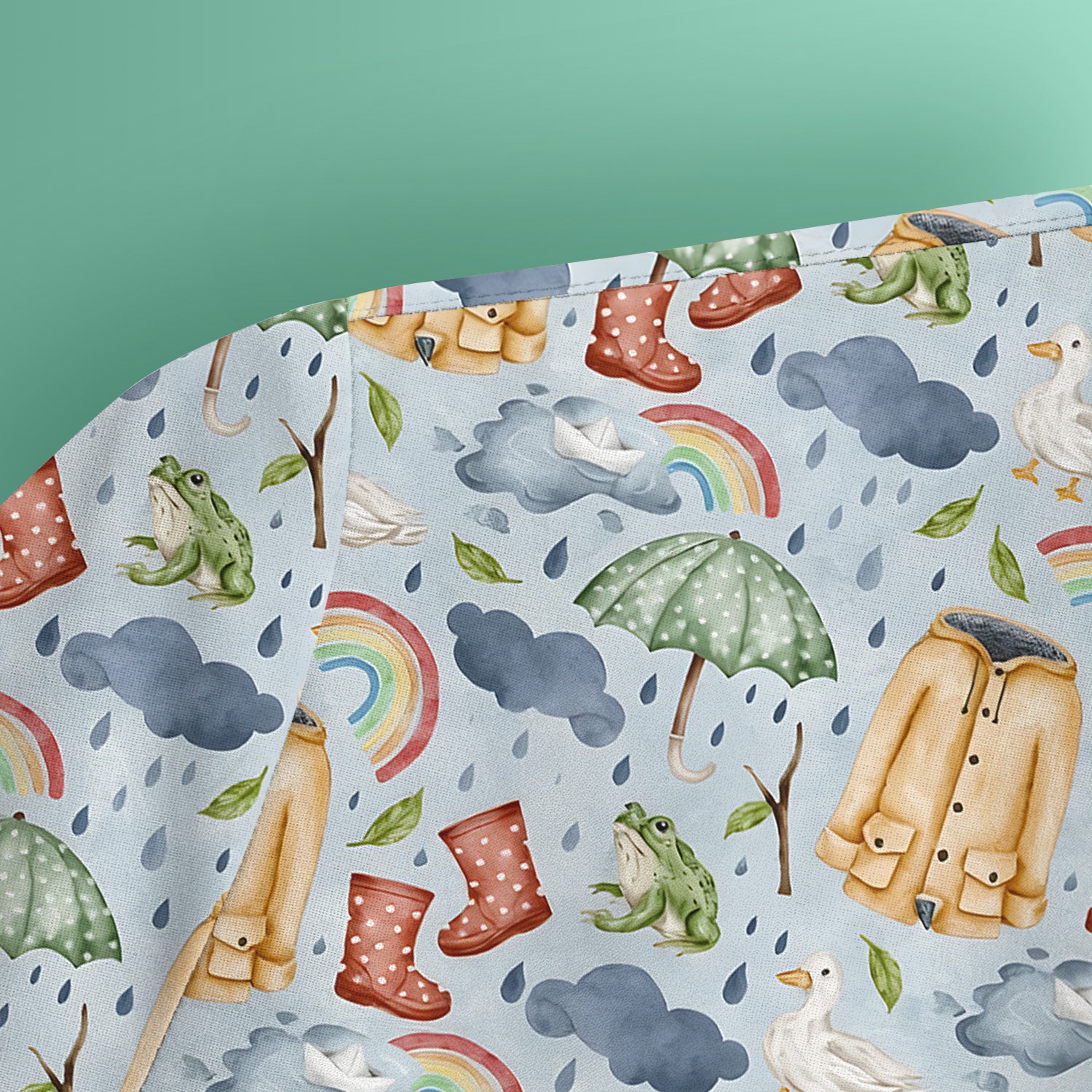 Cute Rainy Day Ducks & Frog Rainbow Pattern Scrub Top, Colorful Gothic Nurse Scrubs Uniform